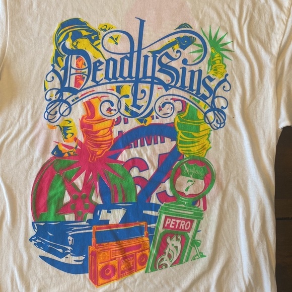 Deadly Sins neon front and back graphic tee single stitch sleeve size L - Picture 2 of 6